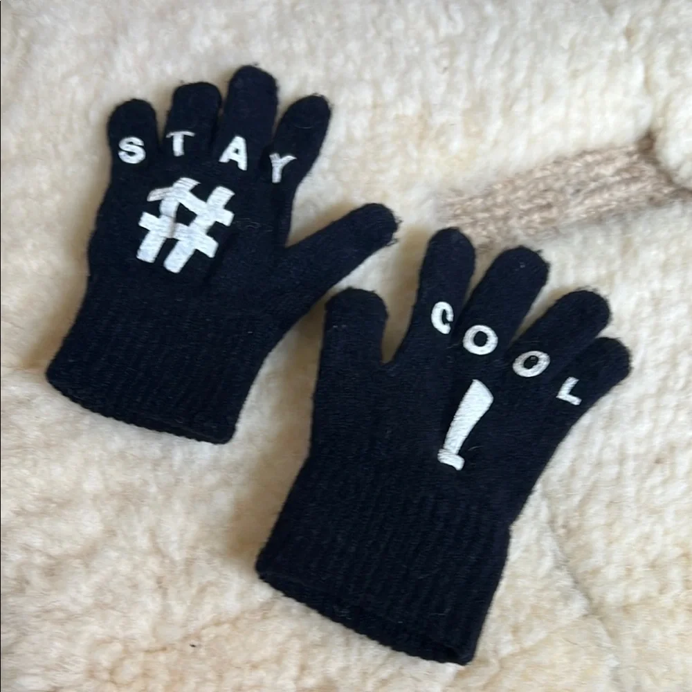 Kids Black Gloves (mittens) with Fun Text ~ #STAY COOL!